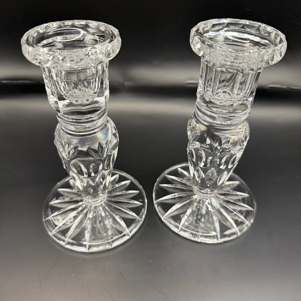 Vintage‎ Cut Crystal Taper Candlestick Holders - Pair - Starburst Base